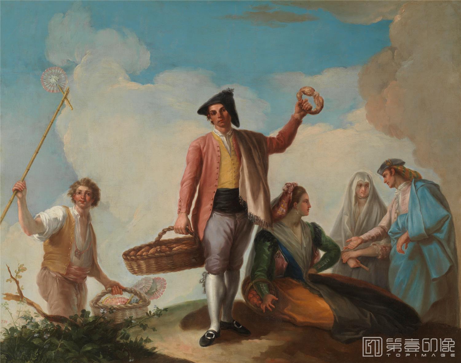 油画-西班牙普拉多美术馆油画藏画-Bayeu y Subías, Ramón-Abanicos y roscas-147cm x 187cm-0350